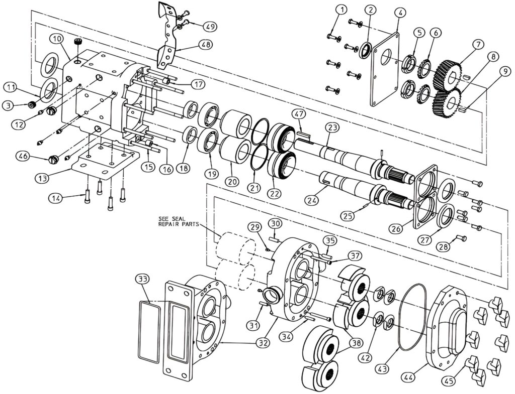 Waukesha Pump parts exploded diagram model 060 064 130 134 U1