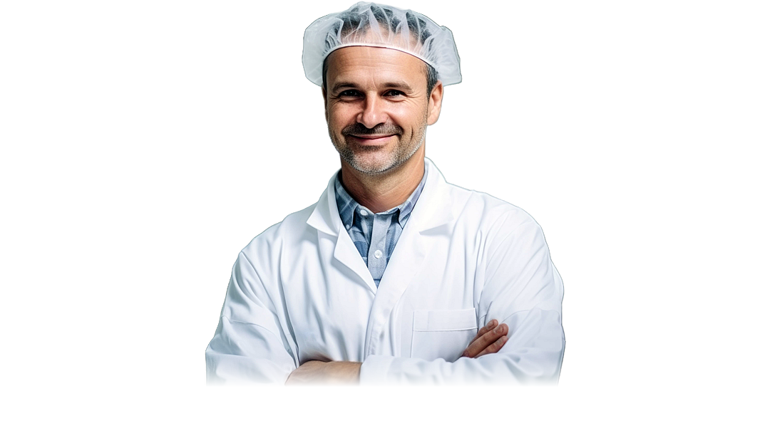 Food production worker smiling